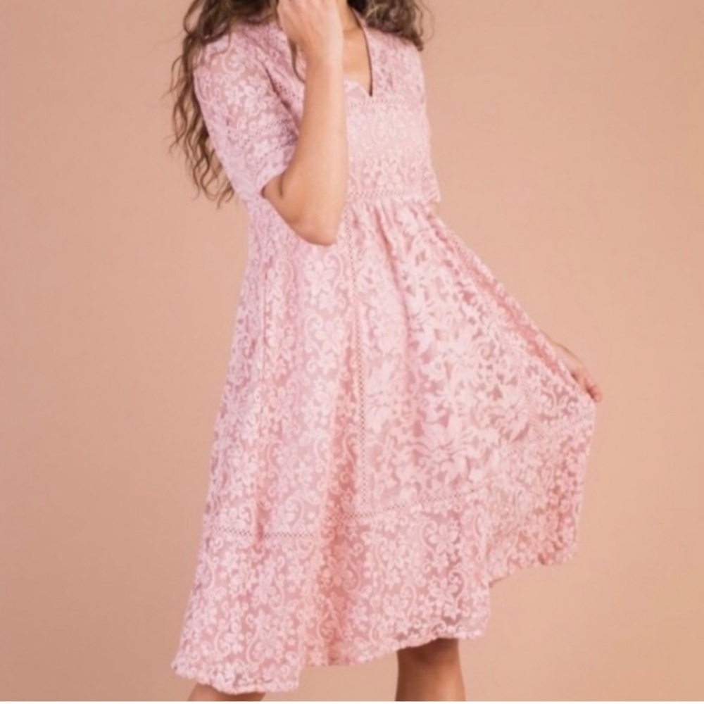 Brass & Roe by CTS Pink Lace Midi Dress Modest Small S